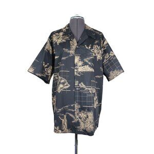 Howie men's vintage‎ button front short sleeve Hawaiian Islands Hawaiian shirt L